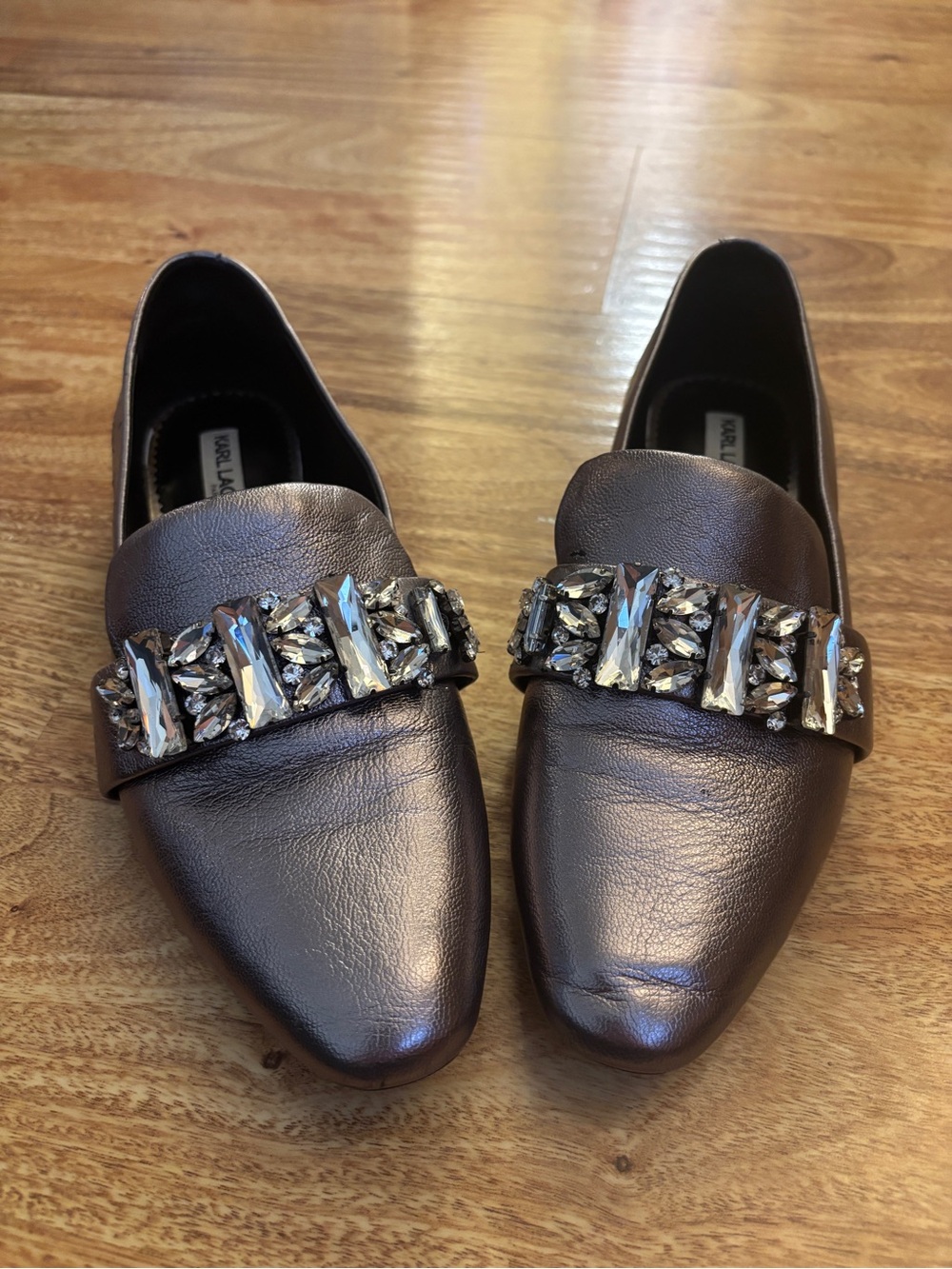 Karl Lagerfeld Leather Crystal-Embellished Loafers